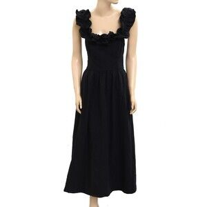 Free People Free Est Black Midi Dress Ruffle Billowy Cotton Smocked S New 279080
